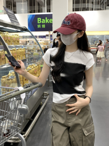 RM23016#天猫抖音质量美式印花短款小衫女修身短袖T恤夏