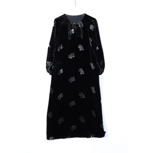 RM22592#新款桑蚕丝高织高密丝绒连衣裙优雅气质中长裙子