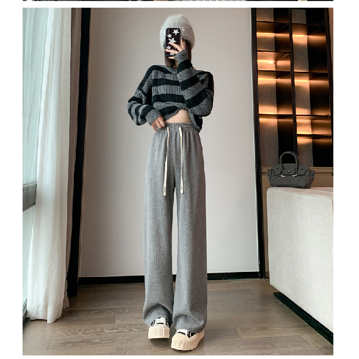 Imitation wool knitted wool wide-leg pants for women autumn and winter new high-waisted casual gray pants