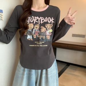 TR51125# 大码微胖秋装新款美式卡通撞色修身减龄百搭长袖T恤上衣 服装批发女装批发服饰货源