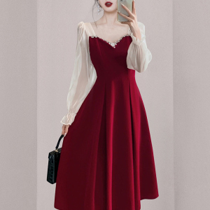 RM23275敬酒服新娘高级感回门红色裙子小礼服平时可穿2023订婚连衣裙女秋