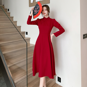 RM25132#新款新中式改良旗袍中国风敬酒服红色订婚礼服连衣裙