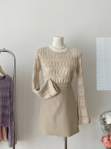 TR50869# 秋季新款糖果色针织衫长袖镂空套头圆领宽松显瘦毛衣 服装批发女装批发服饰货源