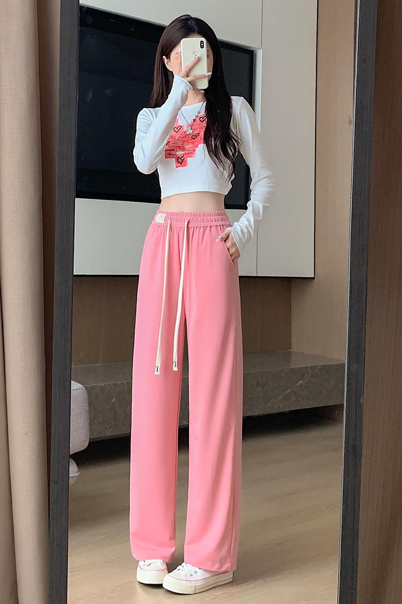 Real shot of suit straight pants for women in autumn new high-waisted college style good quality loose slimming wide-leg casual drape pants