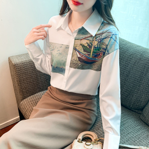 RM23625#简约夏季时尚设计感小众休闲女士印花白衬衫