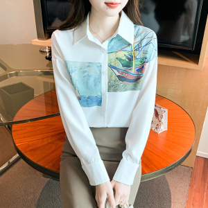 RM23625#简约夏季时尚设计感小众休闲女士印花白衬衫