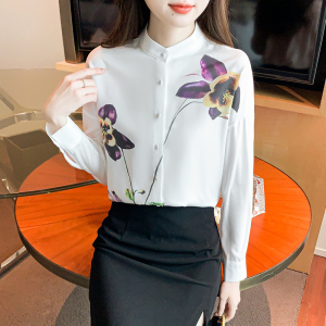 RM23621#惊艳~高级有品位~立领包扣定位印花重磅真丝衬衫女桑蚕丝衬衣上衣