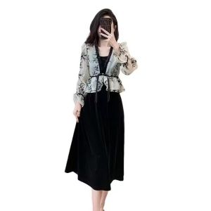TR56640# 秋季气质女神范高级感精致套装丝绒吊带连衣裙开衫两件套