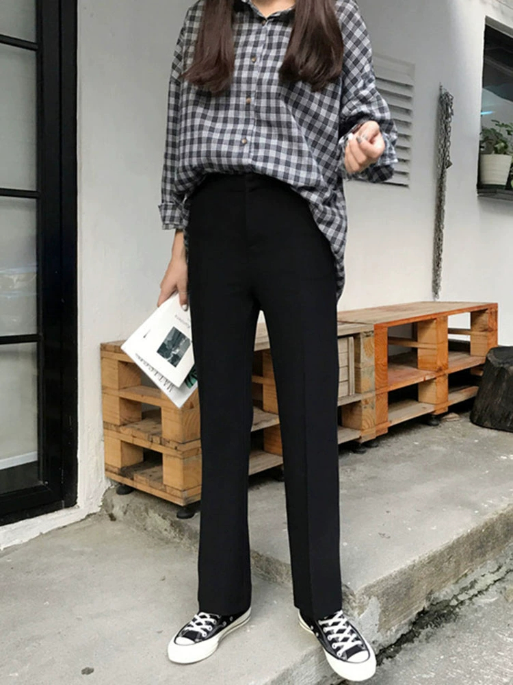 2023 Spring and Autumn Korean Style High Waist Casual Pants Women's Loose Suit Pants Straight Leg Wide Leg Slightly Flared Pants