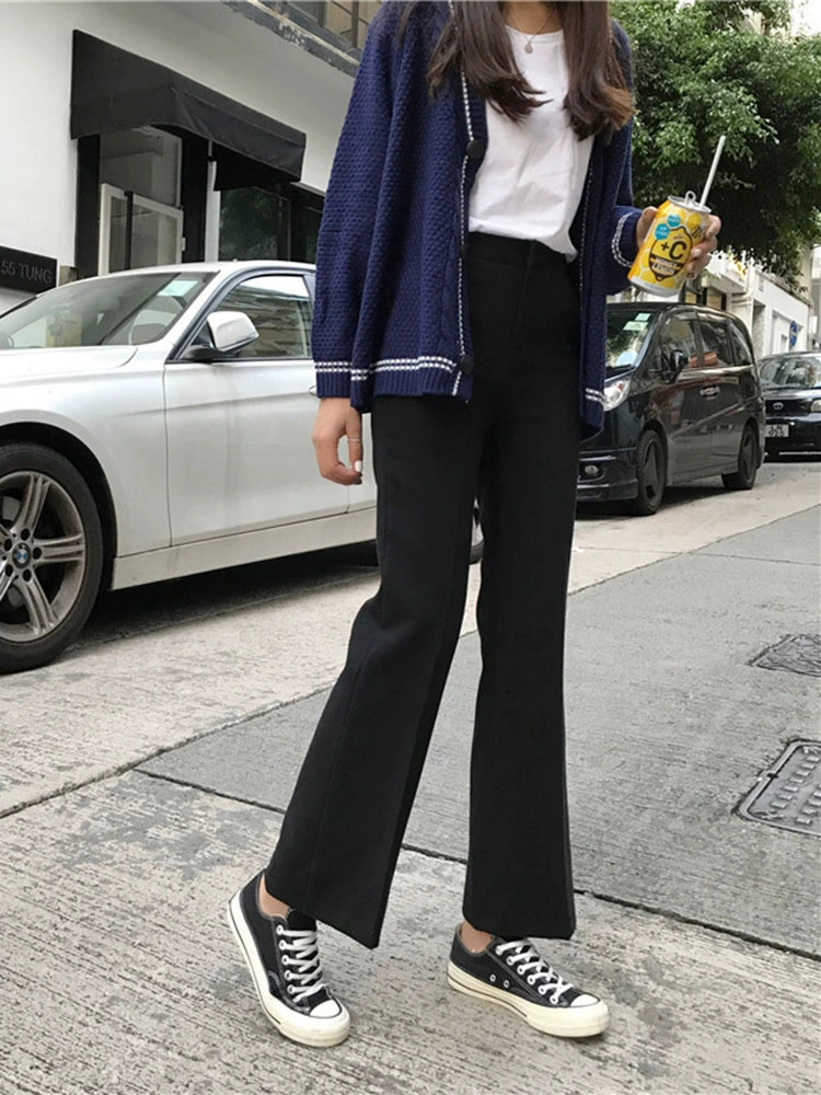 2023 Spring and Autumn Korean Style High Waist Casual Pants Women's Loose Suit Pants Straight Leg Wide Leg Slightly Flared Pants