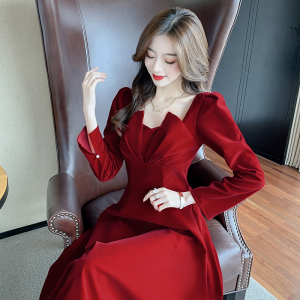 TR54682# 酒红色敬酒服新娘新款秋冬丝绒结婚订婚回门晚礼服连衣裙 服装批发服饰货源女装批发