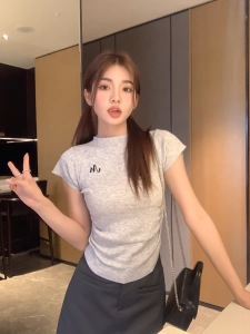 RM22919#针织短袖T恤收腰显瘦修身圆领上衣女夏