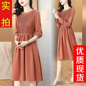 RM22970#秋季新款时尚风琴皱轻奢复古赫本风连衣裙显瘦显气质