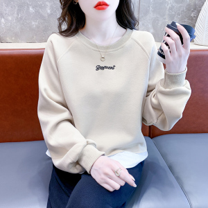 RM24760#新款韩版时尚假两件圆领字母刺绣卫衣气质百搭上衣