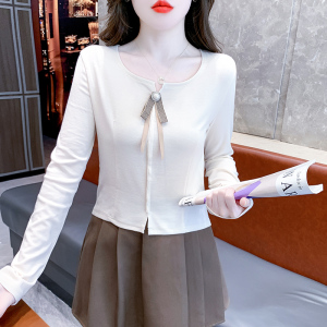RM24759#新款韩版时尚纯色打底衫女甜美收腰修身百搭圆领上衣