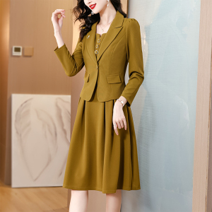 RM23754#两件套连衣裙女秋季新款气质小西服显瘦长袖妈妈时尚套装背心裙子