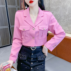 RM23333#短外套开衫纯色翻领V领韩版高级感女装上衣外套秋装新款