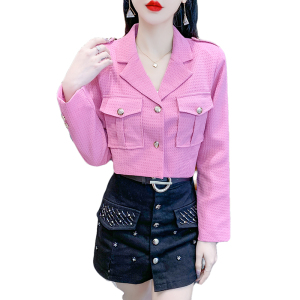 RM23333#短外套开衫纯色翻领V领韩版高级感女装上衣外套秋装新款