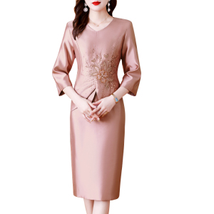 RM23145#平时可穿连衣裙高贵名媛风婚礼喜婆婆妈妈装婚宴礼服