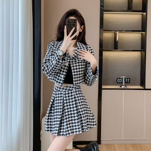 TR58869# 名媛小香风千格鸟粗花呢新款小个子气质高级感炸街百褶裙套装 服装批发女装批发服饰货源