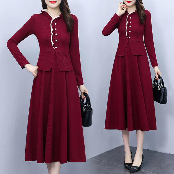 RM23162#喜婆婆婚宴装连衣裙2023新款平时可穿高贵红色假两件连衣裙