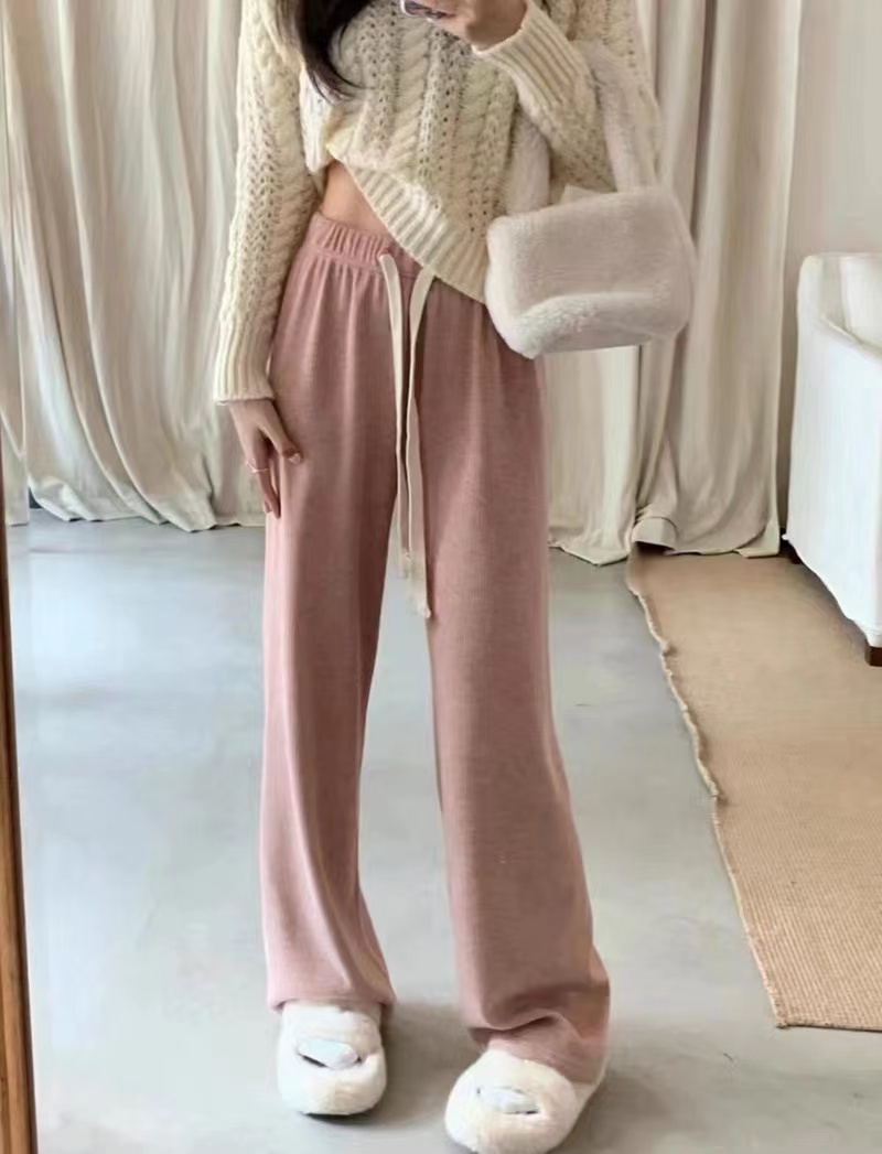 Pink casual pants for women in autumn, loose and drapey trousers, pajama pants, wide-leg pants, milkshake soft waxy towel pants, walking pants