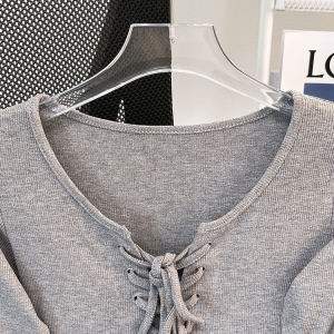 RM23015#大码U领纯欲长袖女春新款设计感小众螺纹打底衫弧形显瘦上衣