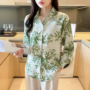 RM23219#秋季新款时尚洋气碎花小衫韩版设计感印花长袖气质衬衫