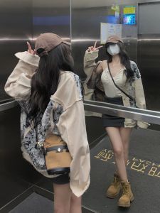 RM23482#韩版港味复古风刺绣拼接牛仔外套女学生秋冬季小众设计感夹克上衣