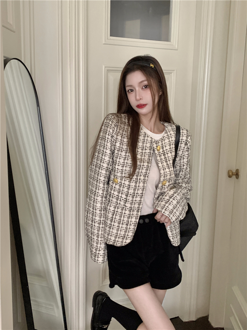 Xiaoxiangfeng jacket women's autumn  new retro plaid loose celebrity style high-end fashion long-sleeved top