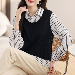 TR54943# 假两件条纹卫衣女秋季新款不规则拼接设计减龄时尚洋气上衣 服装批发女装批发服饰货源