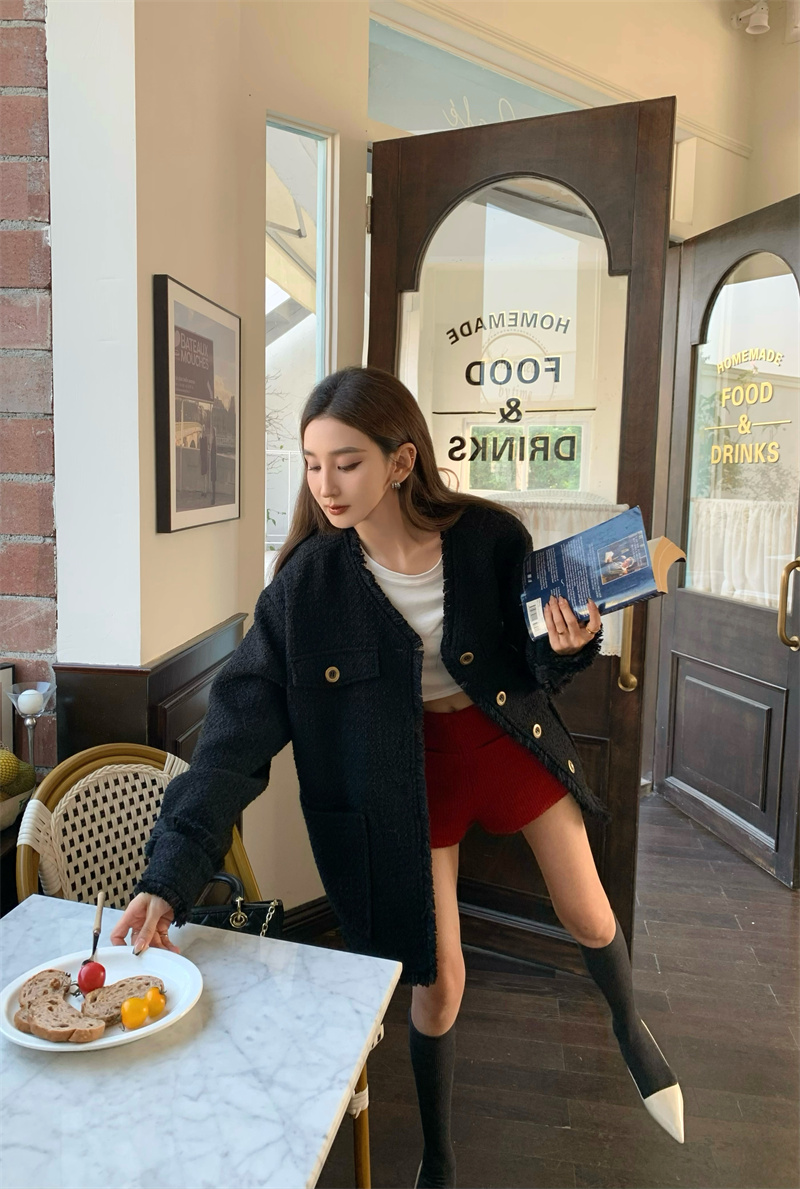 Korean style Xiaoxiangfeng woolen jacket + high-waisted woolen shorts set