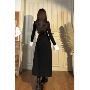 TR53186# 黑色polo领假两件连衣裙女新款长袖A字短裙子 服装批发女装批发服饰货源