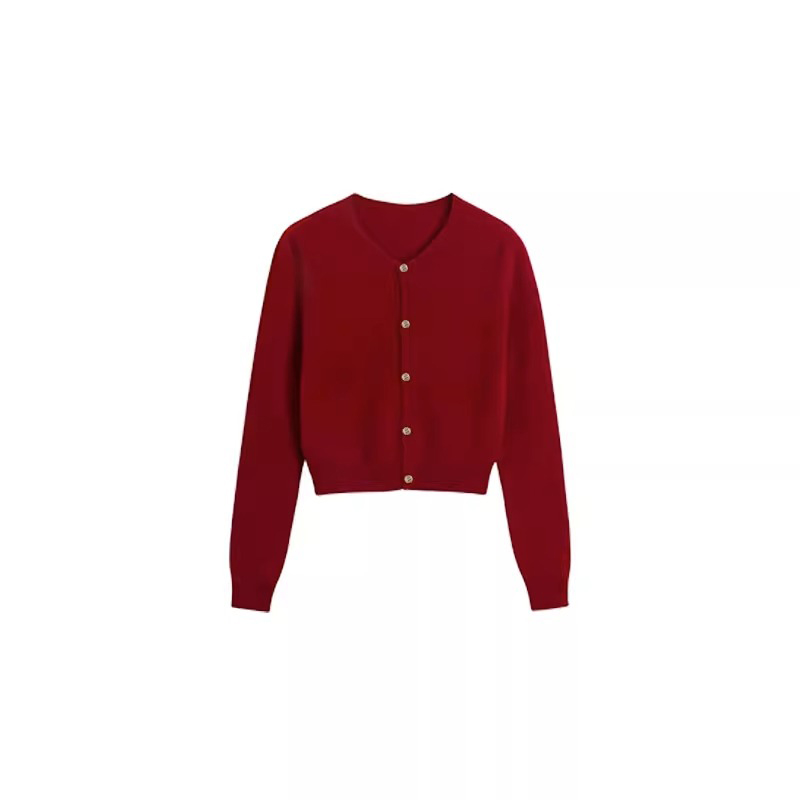 红色针织开衫早初秋女装新款2023外搭短款毛衣外套长袖上衣打底衫