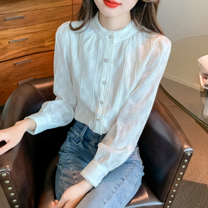 RM25138#新款韩版蕾丝衫立领泡泡袖上衣气质显瘦女小衫