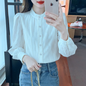 RM25138#新款韩版蕾丝衫立领泡泡袖上衣气质显瘦女小衫