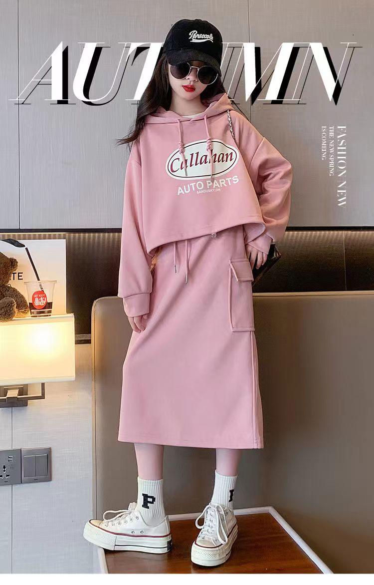 Girls Autumn Dresses 2023 New Style Children's Wear Sports Sweatshirt Skirt Suit Fashionable Skirt