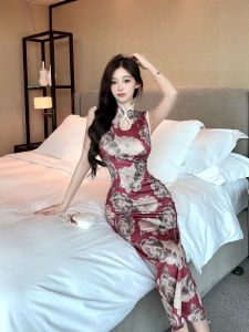 RM23872#复古新中式印花设计感改良少女旗袍年轻款纯欲性感连衣裙女