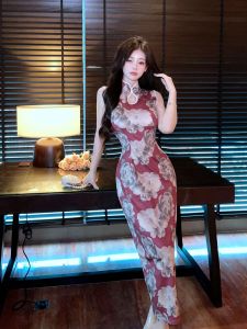 RM23872#复古新中式印花设计感改良少女旗袍年轻款纯欲性感连衣裙女