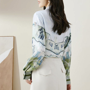 RM24474#轻奢优雅2023时尚定位印花气质简约大方雪纺女式衬衫