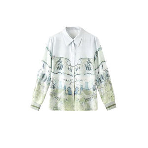 RM24474#轻奢优雅2023时尚定位印花气质简约大方雪纺女式衬衫