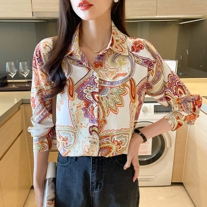 RM23216#秋季新款韩国宽松百搭法式设计感长袖气质印花衬衫