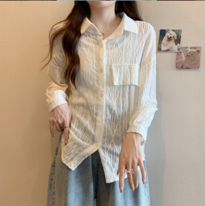 RM23618#大码胖mm设计感镂空防晒衣宽松休闲遮肉衬衣M-4XL200斤