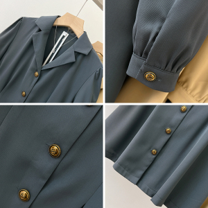 RM23385#新款长袖西装单排扣连衣裙子赫本风法式气质高级