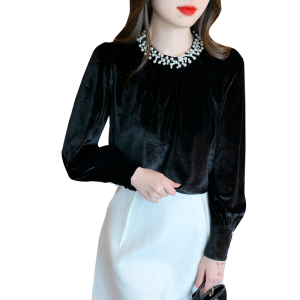RM23603#新款金丝绒打底衫女洋气内搭长袖小衫珍珠长袖上衣