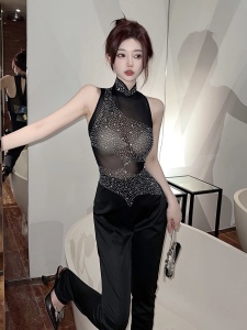RM24788#新款欧美小众烫钻简约设计感气质纯色连体裤