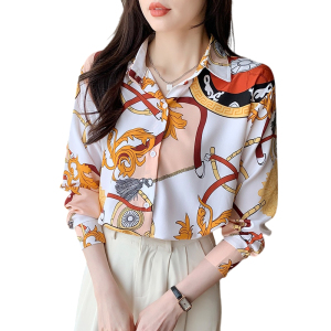 RM23213#秋季新款韩版气质设计感时尚减龄印花长袖衬衫