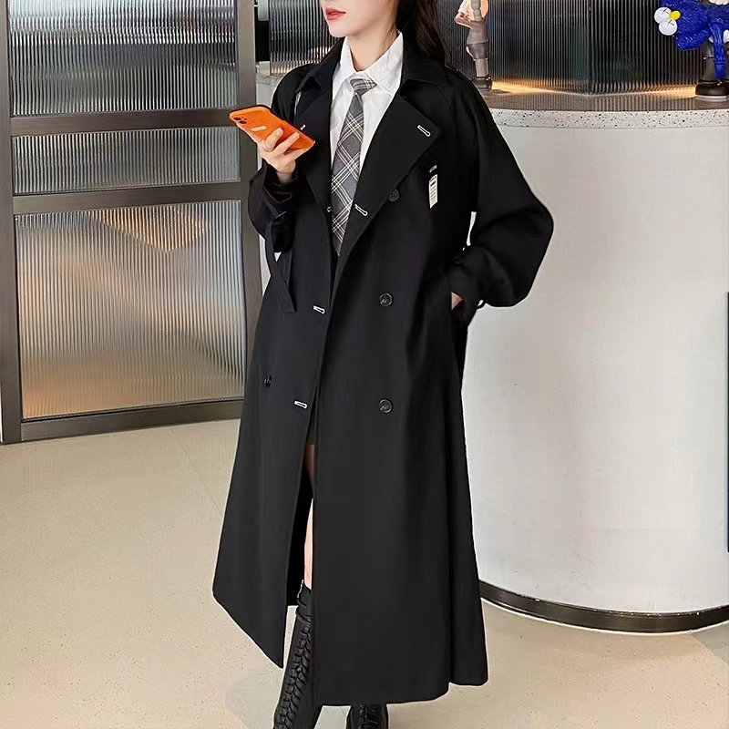 Velvet/thin high-end black windbreaker women's mid-length 2023 autumn and winter new small coat coat