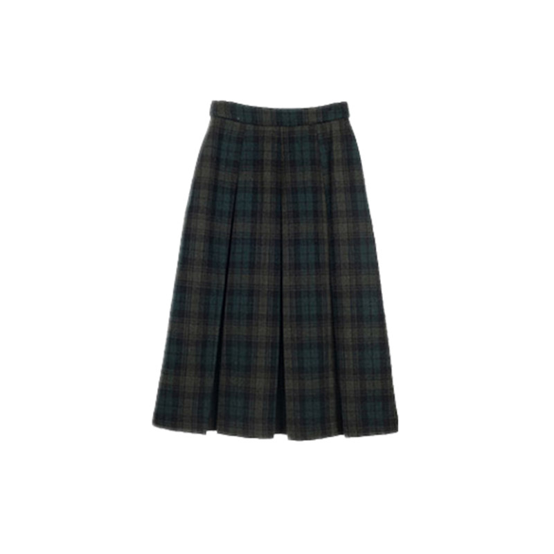 High-end French retro plaid pleated woolen skirt mid-length high-waisted long skirt 2023 winter skirt for women