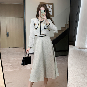 RM23547#时尚名媛气质小香风套装女新款设计感短款外套半身长裙